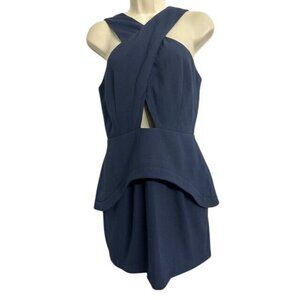 Finders Keepers Navy Blue Sleeveless Cross Front Cutout Peplum Knee Dress Size M